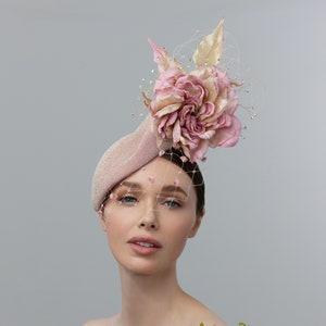Rose gold fascinator, Kentucky derby headpiece, Rose gold luncheon hat image 2