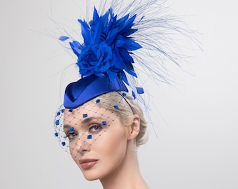 Royal blue cocktail hat, blue derby fascinator, Kentucky derby hat, Luncheon hats, Melbourne Cup hats, Royal Ascot headpiece