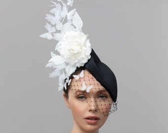 Black and white butterfly fascinator, Kentucky derby hat, luncheon fascinator, Tea party