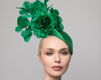 Smaragdgroene bunker fascinator, groene cocktail hoed, bruiloft fascinator, Kentucky derby fascinator, lunch hoofddeksel