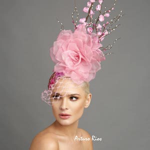 Pink Cherry blossom headpiece, Cherry blossom hat, spring hats, Kentucky derby fascinator, Oaks day fascinator