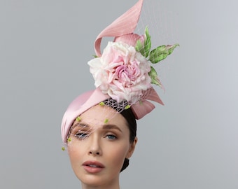 Bibi derby rose mauve, casque derby du Kentucky, fascinateur Oaks day, fascinateur Royal Ascot