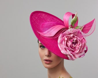 Fuchia/Pink Derby fascinator on headband, Kentucky derby hat, Oaks day derby hat