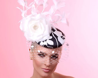 Black and white printed derby fascinator, kentucky derby fascinator, derby fascinator