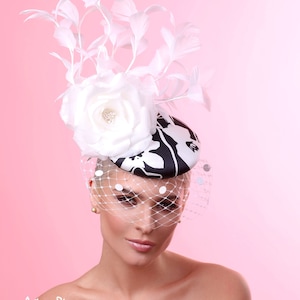 Black and white printed derby fascinator, kentucky derby fascinator, derby fascinator image 1