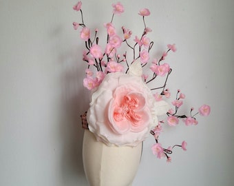 Pink Cherry Blossom Fascinator, Pink derby fascinator, Oaks Day fascinator, Derby Hat, Luncheon fascinator, wedding hat