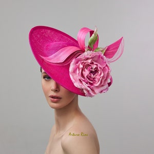 Fuchia/Pink Derby fascinator on headband, Kentucky derby hat, Oaks day derby hat zdjęcie 1