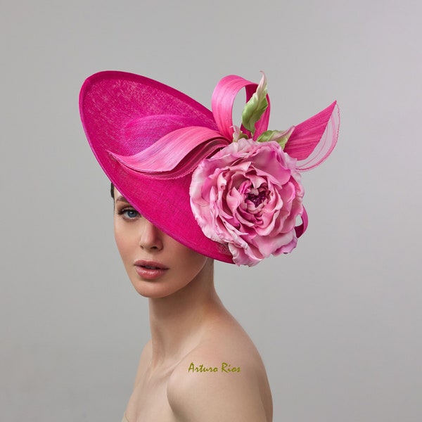 Fuchia/Pink Derby fascinator on headband, Kentucky derby hat, Oaks day derby hat