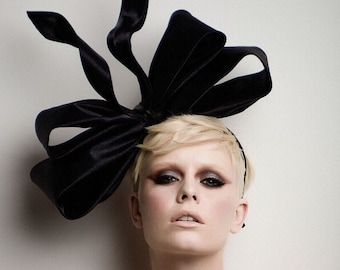 Black Couture Bow fascinator, Black bow headband, derby headband, Kentucky derby fascinator, Fashion headpiece, Couture bow fascinator