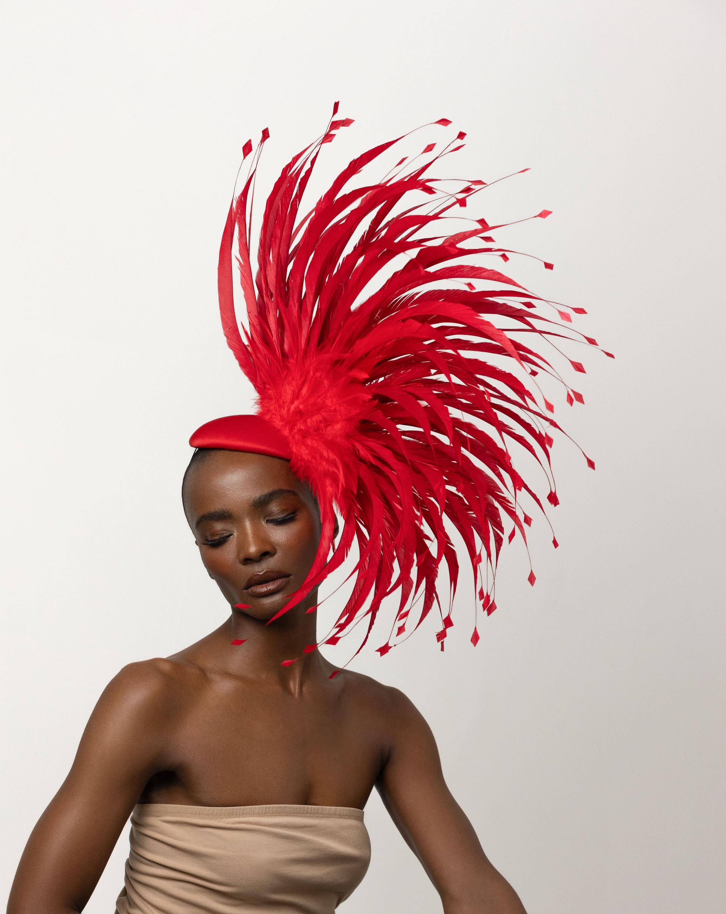Kentucky Derby Headwear Red Hat Fascinator Feather Statement Formal Occasion Woman Kentucky Derby Hat Red and Grey With Feather - Gray  main image 3