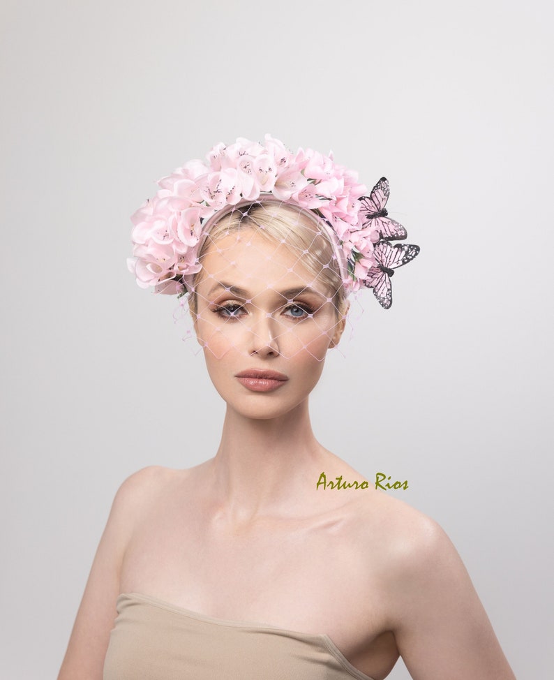 Pink Foxglove Silk fascinator, Oaks day fascinator, floral headband, wedding fascinator, Kentucky derby fascinator zdjęcie 1