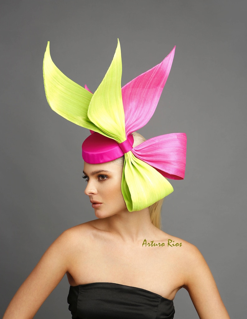 Neon Green/ Hot Pink Bow Fascinator Derby Fascinator Etsy