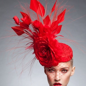 Red Couture Fascinator, Cocktail Hat, Melbourne Cup Fascinator ...