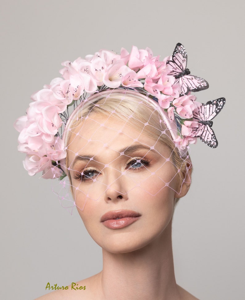 Pink Foxglove Silk fascinator, Oaks day fascinator, floral headband, wedding fascinator, Kentucky derby fascinator zdjęcie 3