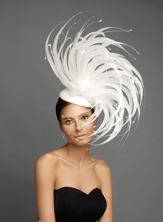 White Couture Feathered Fascinator for Kentucky Derby  display picture 3