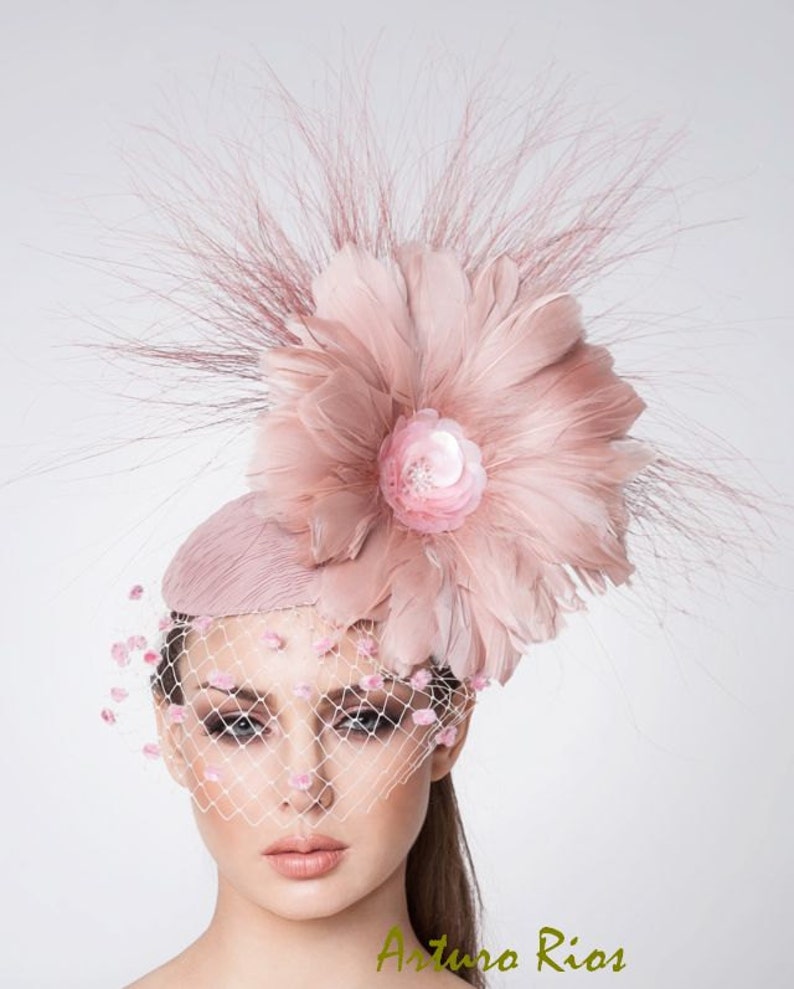 Melbourne Cup Blush pink Fascinator, Cocktail hat, Derby Hat, Couture Hat image 2