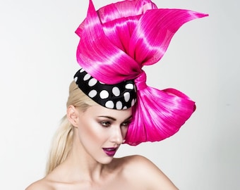 Kentucky Derby Oaks Hat Pink Fascinator Polka Dots Tea Statement Headwear Ascot Kentucky Derby Hat Butterfly Red and White Polka Dot Rose  main image 4