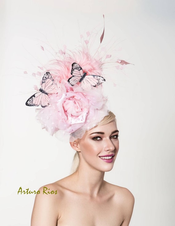 Pink Kentucky Derby & Oaks Fascinator Hat | Floral Bow Headpiece Pink Flowers Bloom Kentucky Derby Fascinator Headband  main image 4