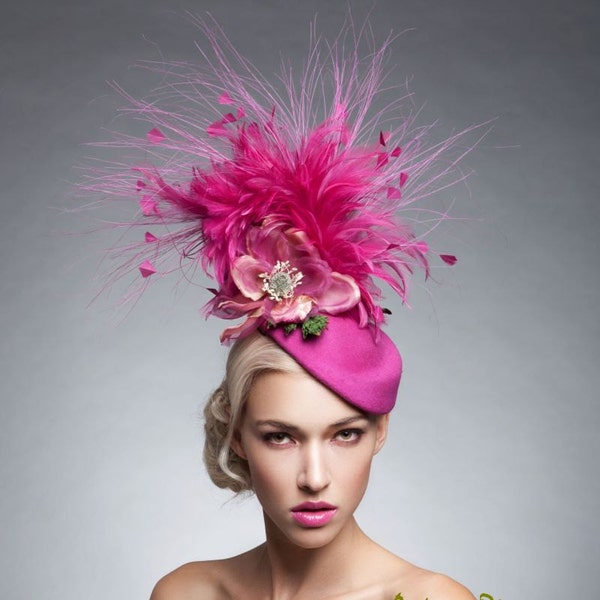 Pink /Magenta wool headpiece, Pink Fascinator , Mayenta hat, Wool fascinator