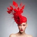 Red Couture Fascinator, Cocktail hat, Melbourne cup fascinator, Kentucky derby hat