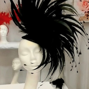 Black Couture feathered fascinator for Kentucky derby, weddings, Tea parties, Fashion statement headpiece, Show stopper, Derby hat,Black Hat