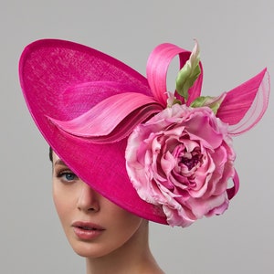 Fuchia/Pink Derby fascinator on headband, Kentucky derby hat, Oaks day derby hat zdjęcie 2