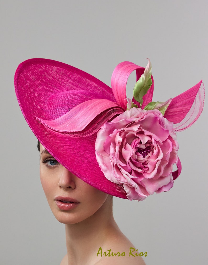 Fuchia/Pink Derby fascinator on headband, Kentucky derby hat, Oaks day derby hat zdjęcie 2