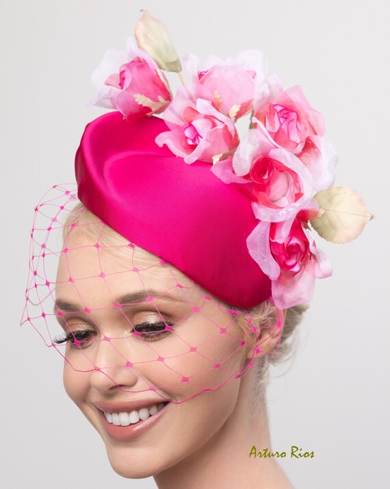 Fuchsia Silk Rose Fascinator, Kentucky Derby Fascinator  display picture 1