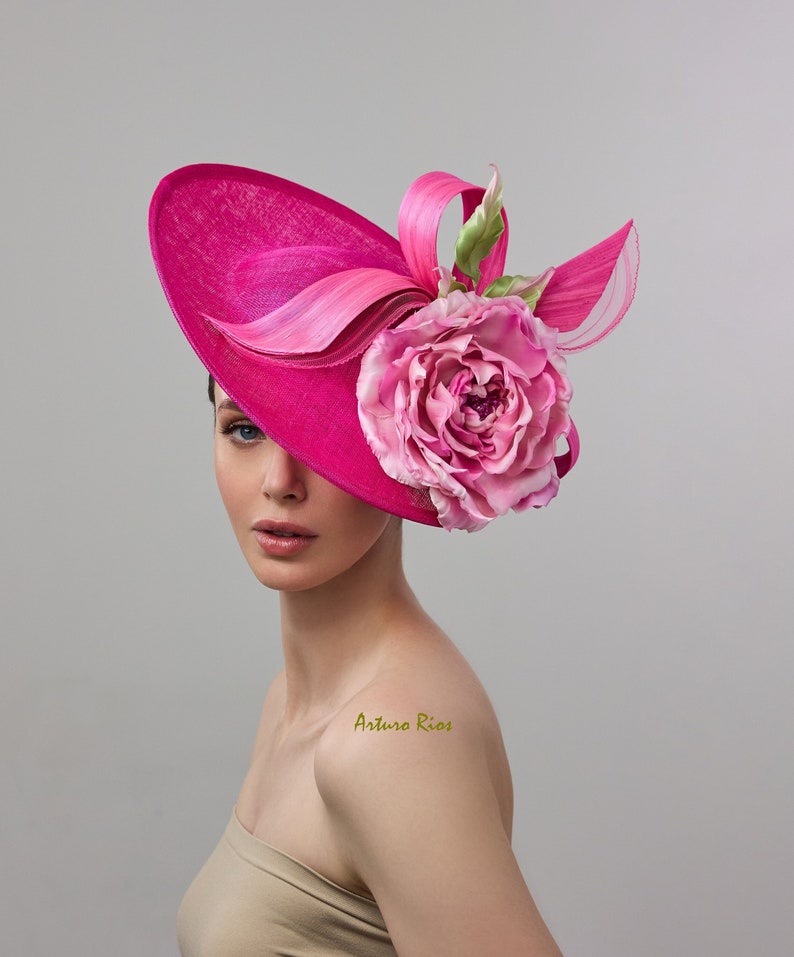 Fuchia/Pink Derby fascinator on headband, Kentucky derby hat, Oaks day derby hat zdjęcie 1