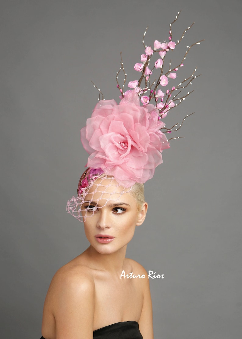 Pink Cherry blossom headpiece, Cherry blossom hat, spring hats, Kentucky derby fascinator, Oaks day fascinator 