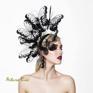 Black butterflies headpiece, couture butterfly fascinator, derby fascinator, melbourne cup fascinator