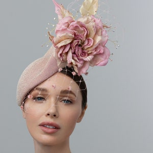 Rose gold fascinator, Kentucky derby headpiece, Rose gold luncheon hat image 3