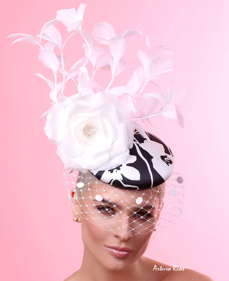 Black and white printed derby fascinator, kentucky derby fascinator, derby fascinator image 2