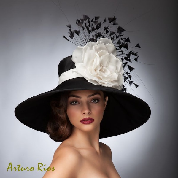 Black and WhiteKentucky derby hat,Couture hat, Derby hat, Lampshade hat, Del Mar hats.