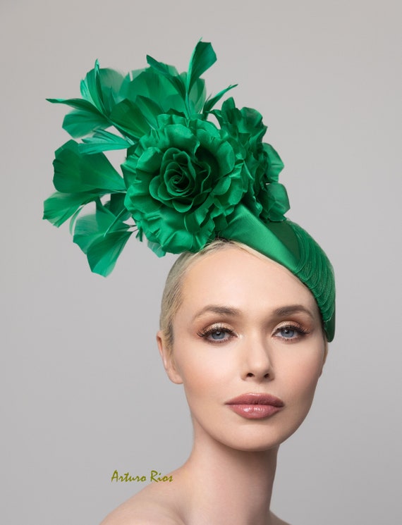 Emerald Green Pillbox Fascinator, Green Cocktail Hat  display picture 1