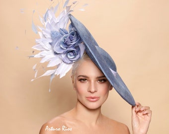 Periwinkle blue/grey derby hat, Kentucky derby hat, couture derby hats