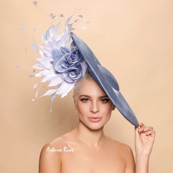 Periwinkle blue/grey derby hat, Kentucky derby hat, couture derby hats