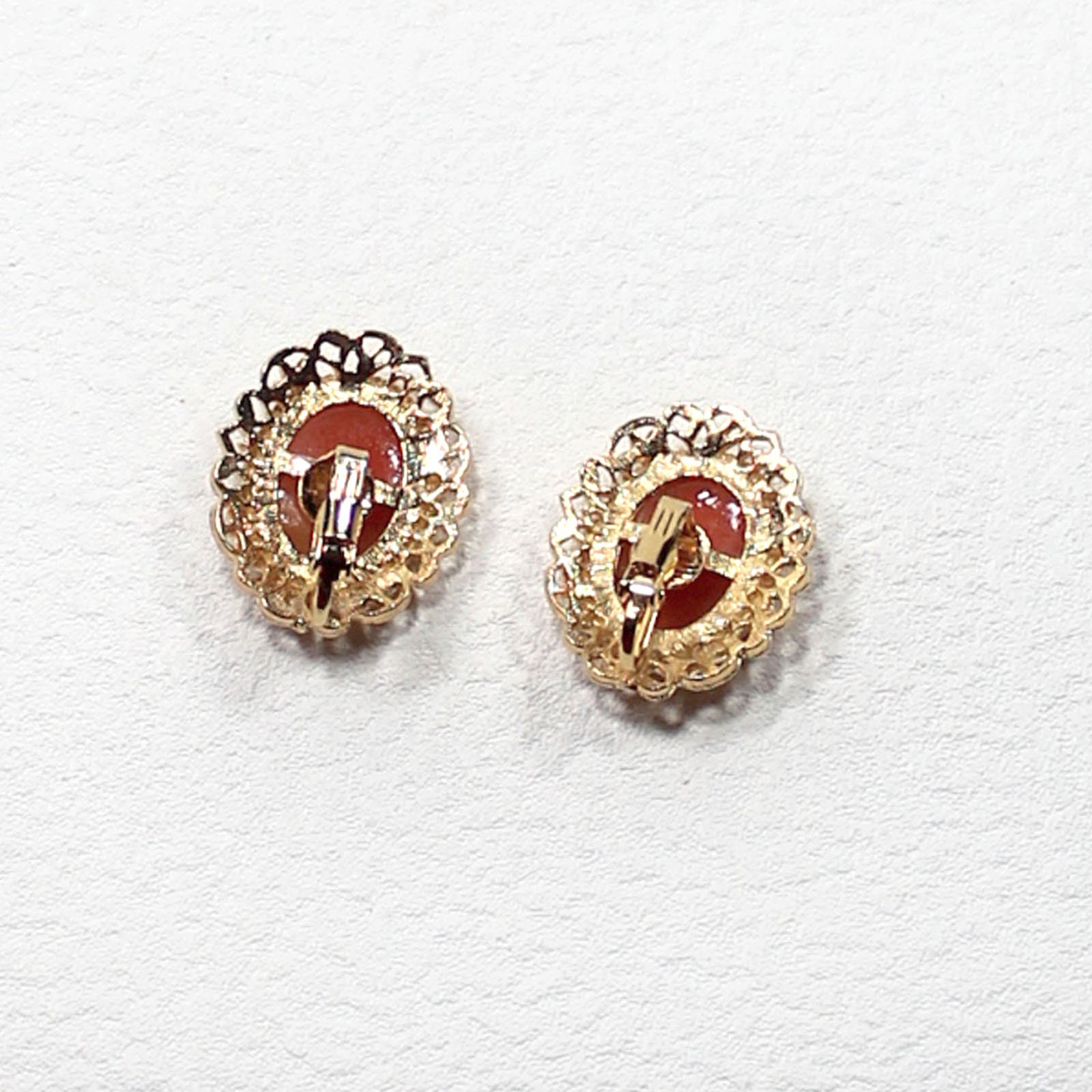 Vintage Cameo Clipon Earrings Large Orange and White Etsy