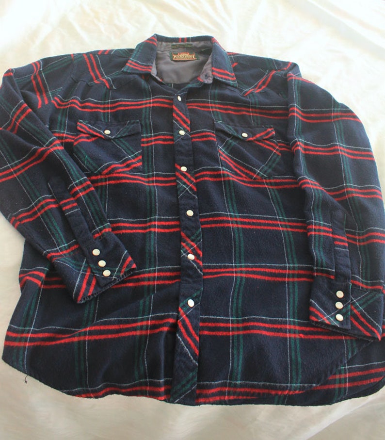 Western Wear Lumberjack Grunge Shirt Vintage Men/'s Long Sleeve BlueRed Plaid Flannel Shirt