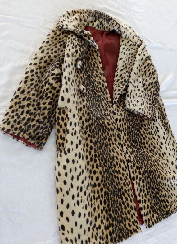 Vintage Faux Leopard Coat, Women's Faux Fur Coat, 