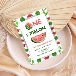 EDITABLE Watermelon Invitation Birthday Invitations Pink Watermelon Party One in a Melon 1st Birthday Instant download Printable Digital