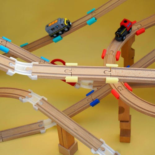 Set De 28 Adaptateurs De Rail En Bois – Compatibles Avec La Plupart Des Circuits De Train