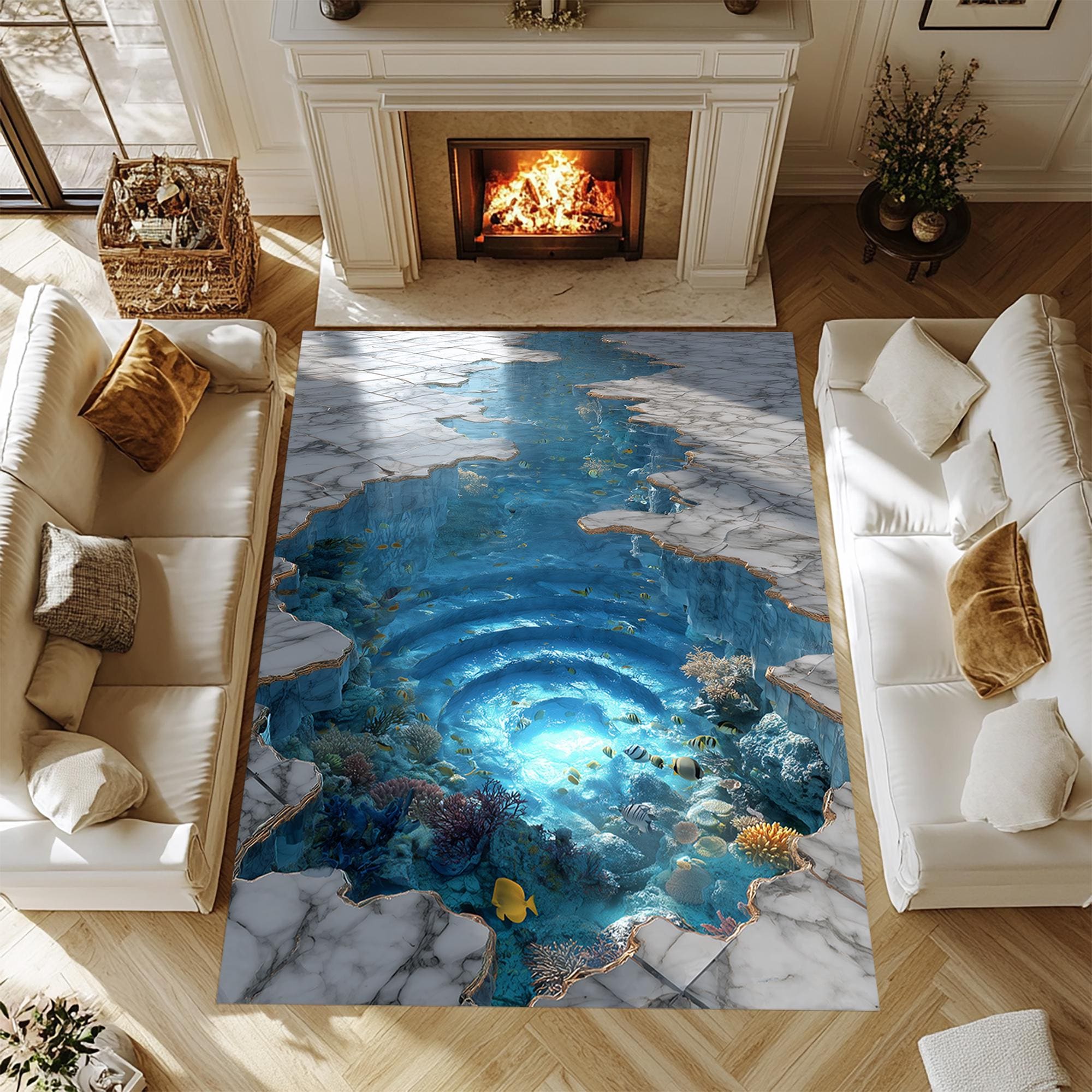 Creak Pattern Rug 3D Underwater Rug, Huge Crack Carpet, Huge Crack Rug, 3D Looking Carpet ...