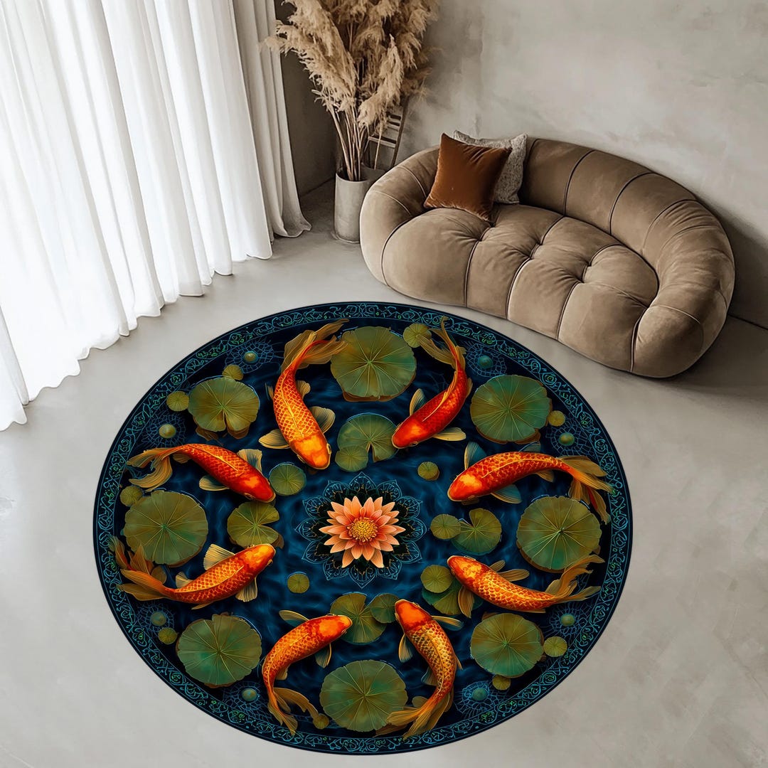 Pond Rug Abstract 3D Koi Fish Pond Round Rug, Japanese Optical Illusion Lake Rug - Etsy