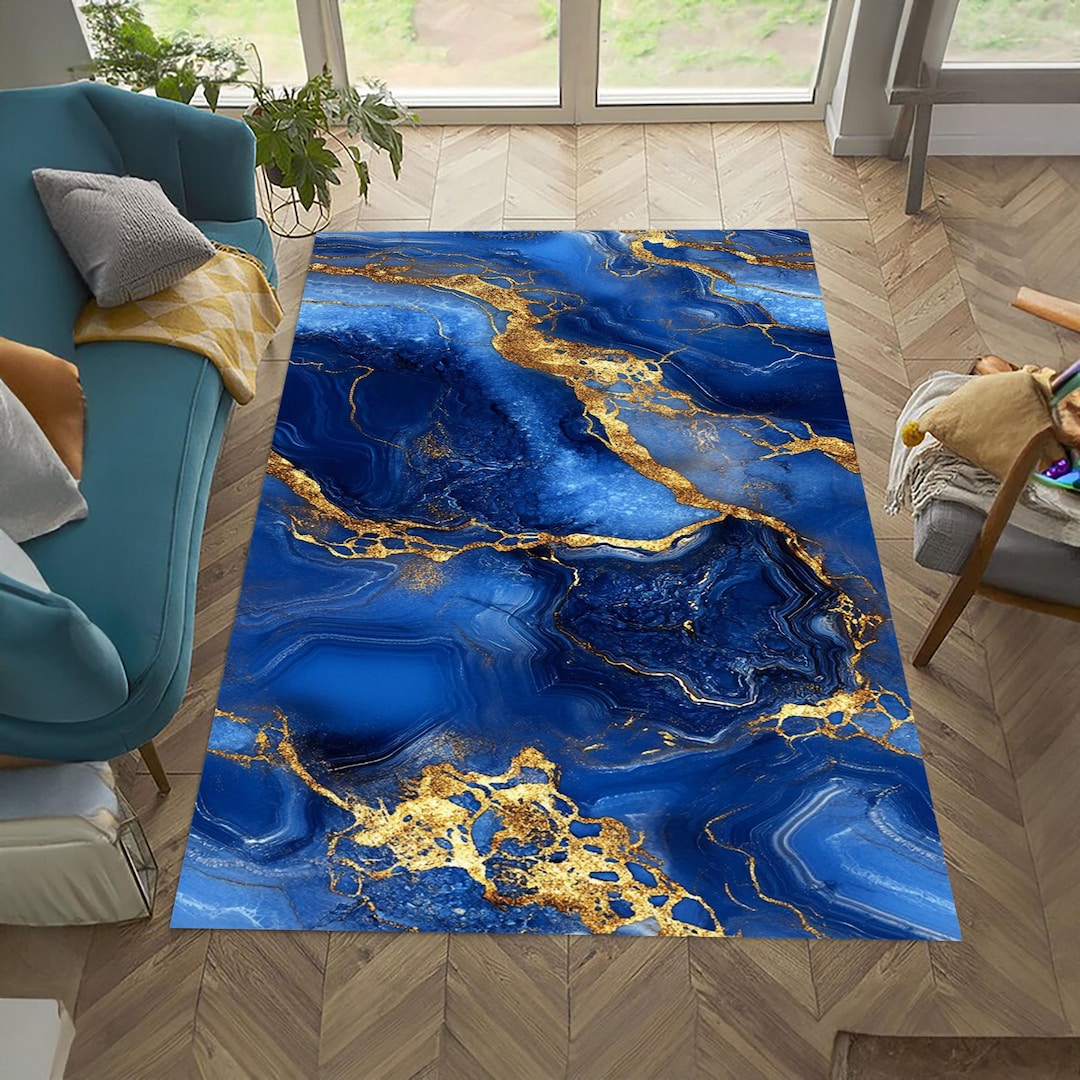 Blue Marble Rug Pattern Blue Marble Velvet Rug: Modern Living Room Carpet - Etsy