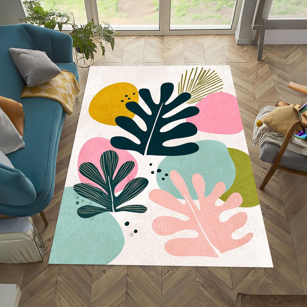 3d Patterned Rugs Colorful Leaf Pattern Rug: 3D Print Velvet Microfiber, Non-slip Cotton ...