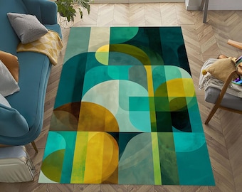 Colorful Mid-Century Modern Rug, Geometric Pattern