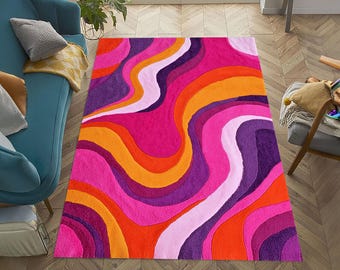 Tapete Retro Ondulado: Estilo Moderno Colorido de Meados do Século