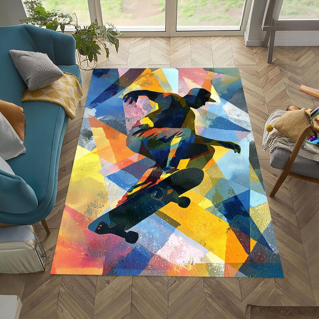 Boardmaker Rug Colorful Skateboard Rug: 3D Print Velvet Microfiber, Non-slip Cotton ...