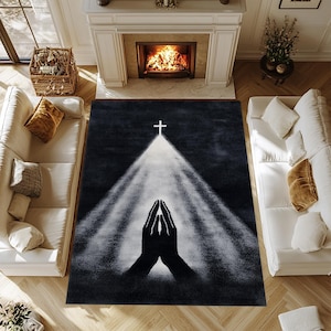 Christian Cross Prayer Rug: Velvet, Non-Slip Cotton Base